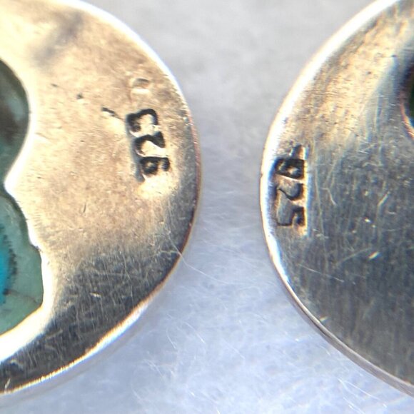 Sterling Silver 925 Dainty Round Turquoise Crescent Moon Dangle Drop Earrings - Picture 9 of 16